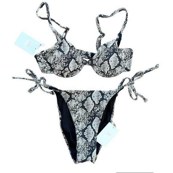Andie Bikini Top Snake Print Black/Cream Sicily Top String Bikini NWTS 1D - Picture 1 of 13